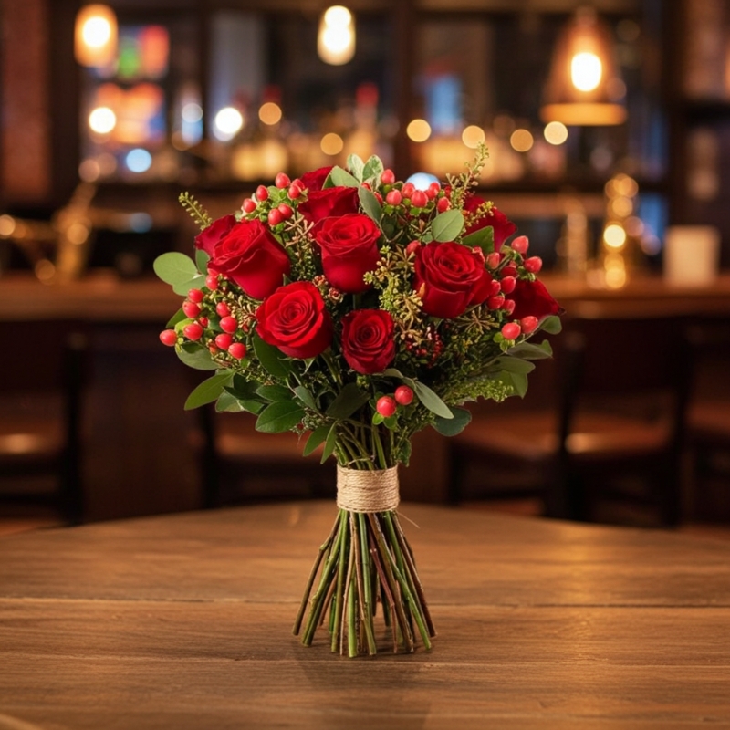 12 RED ROSE HAND TIED BOUQUET OF FLOWERS