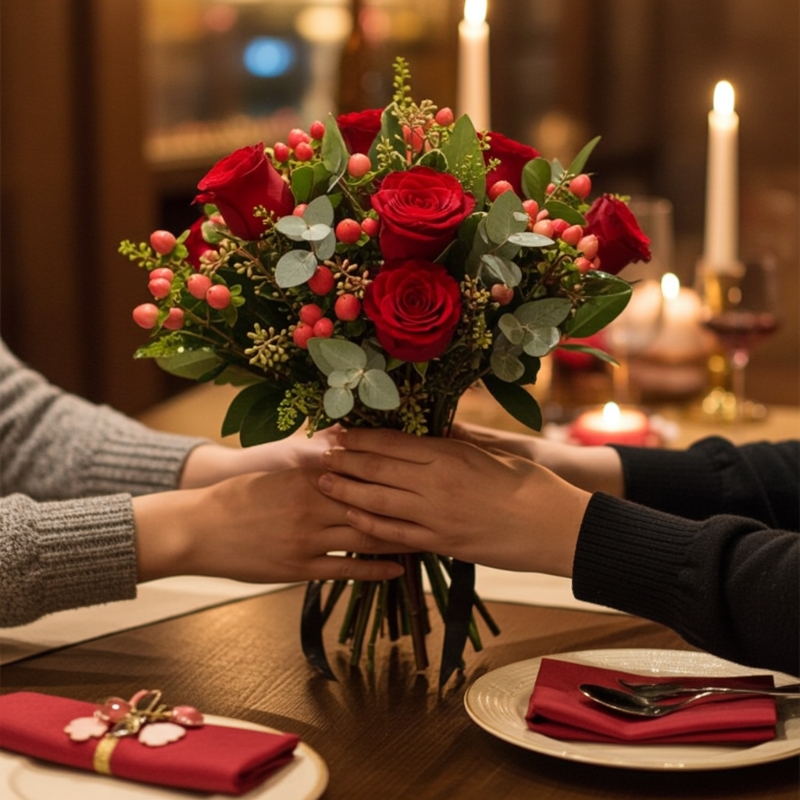 12 RED ROSE HAND TIED BOUQUET OF FLOWERS