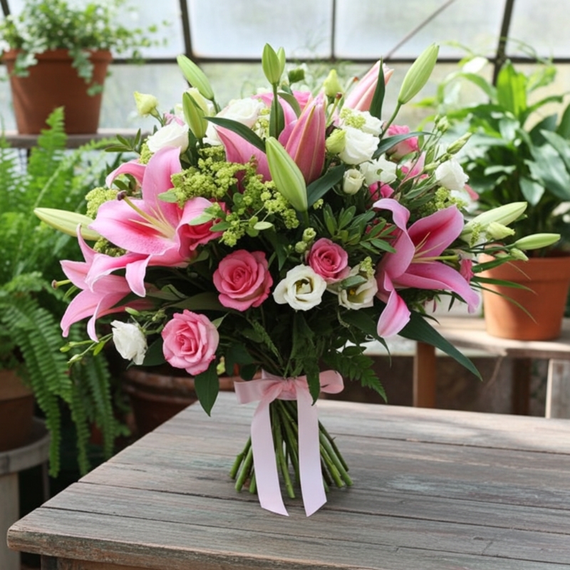 ADELAIDE Hand tied bouquet of pink lilies